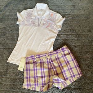 Adidas Golf Plaid Women Polo/Shorts Set